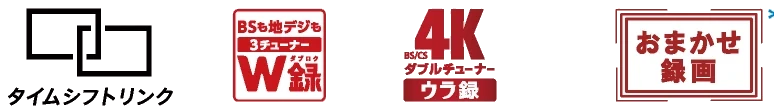 タイムシフトリンク／ウラ録／4Kダブルチューナーウラ録／おまかせ録画※8
